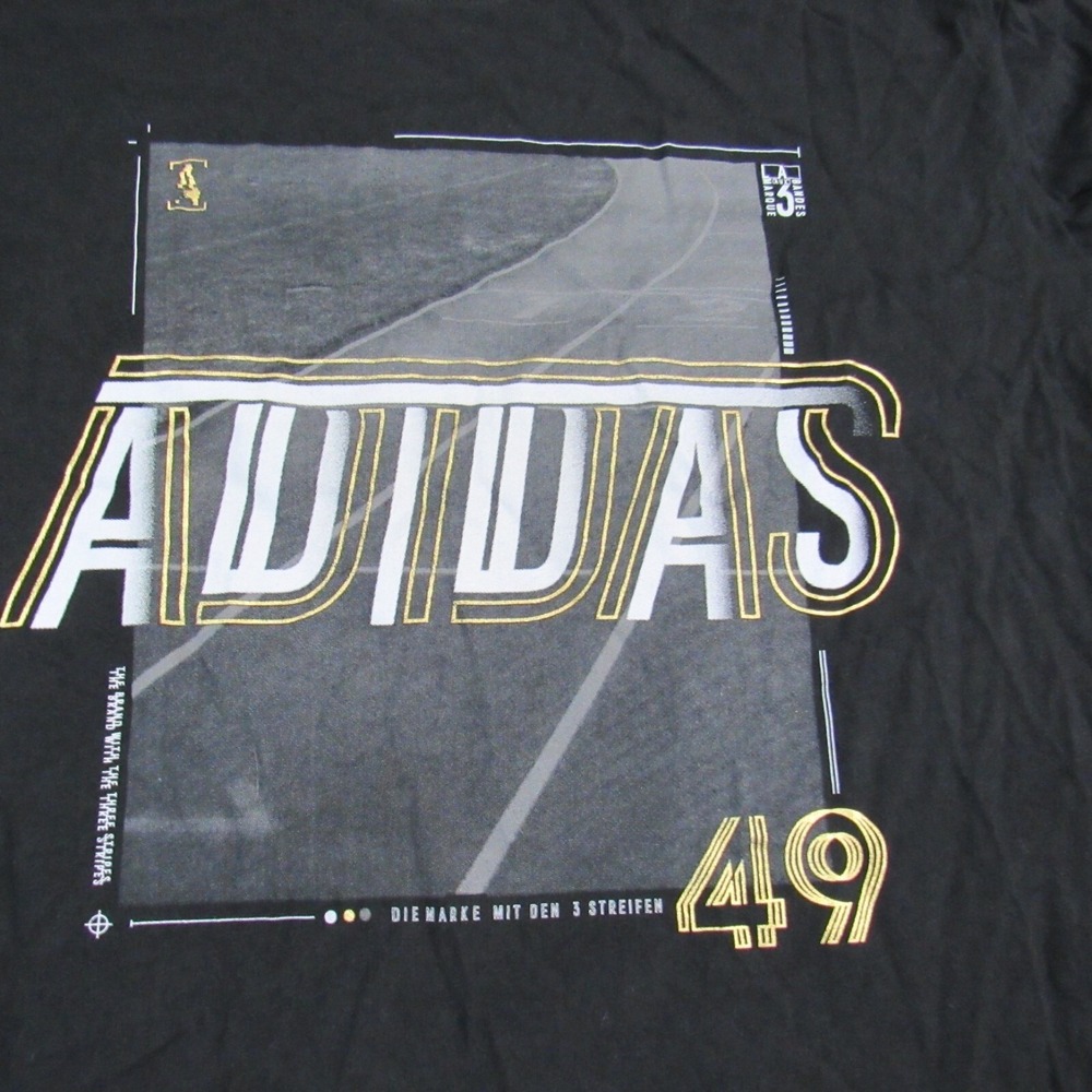 Adidas T Shirt Mens XL Black Gold Graphic Logo Short Sleeve Athleisure Tee Moto